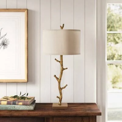 St. Charles 34x22 Table Lamp Birch Lane Base Color: Plated Antiqued Gold, Shade Color: Ivory