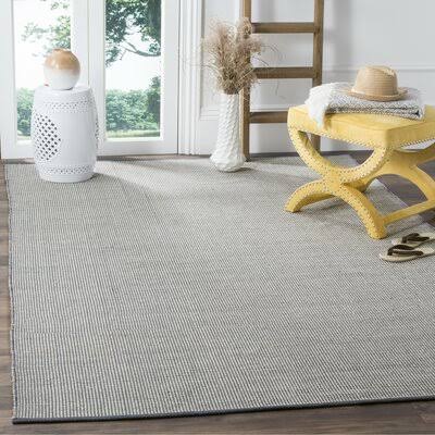 Cayman Geometric Handwoven Flatweave Cotton Ivory/Navy Area Rug Highland Dunes Rug Size: Rectangle 9& x 12&