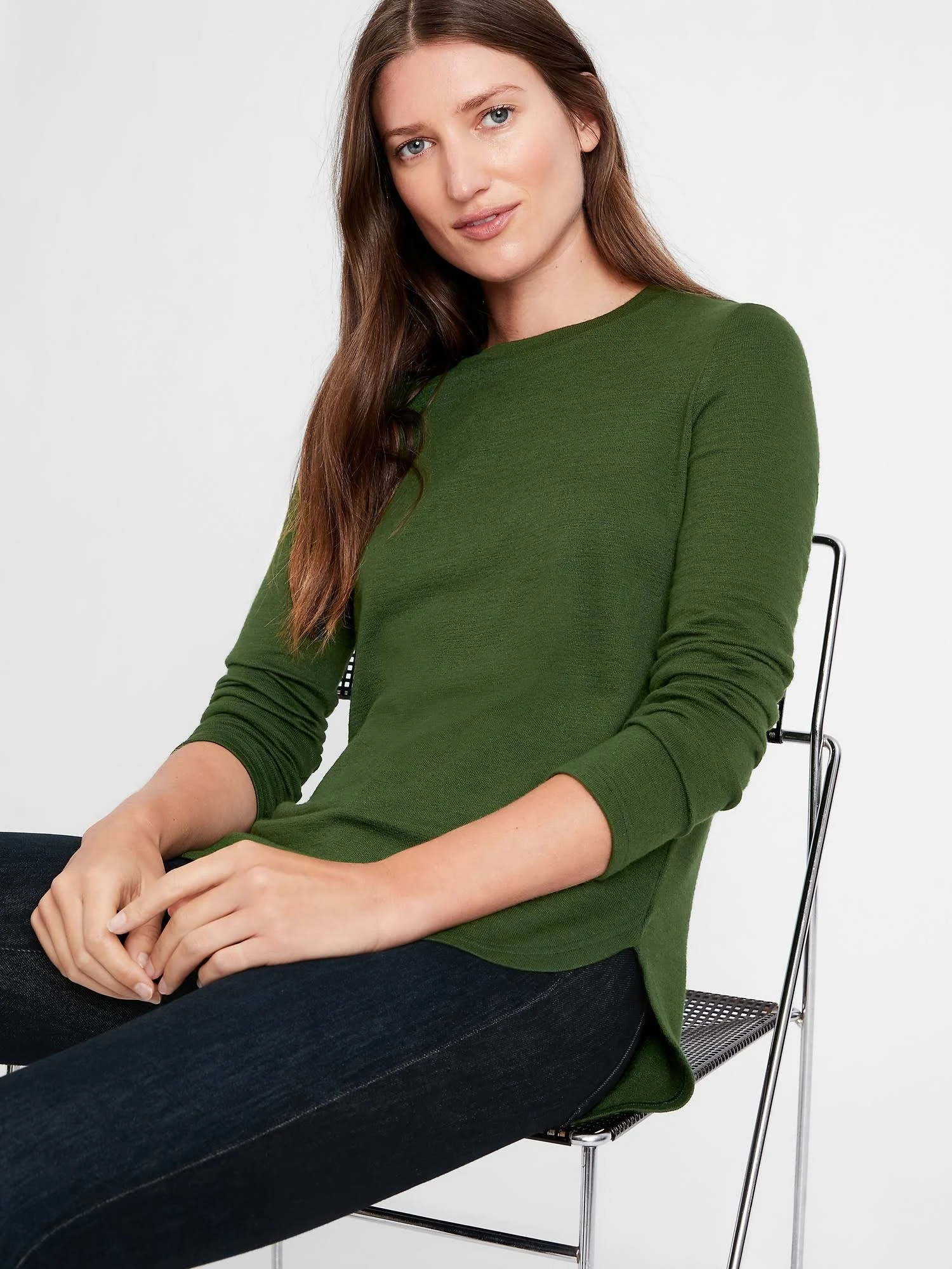 Banana Republic Women's Luxespun Long-Sleeve T-Shirt Enchanted Forest Green Size Xs