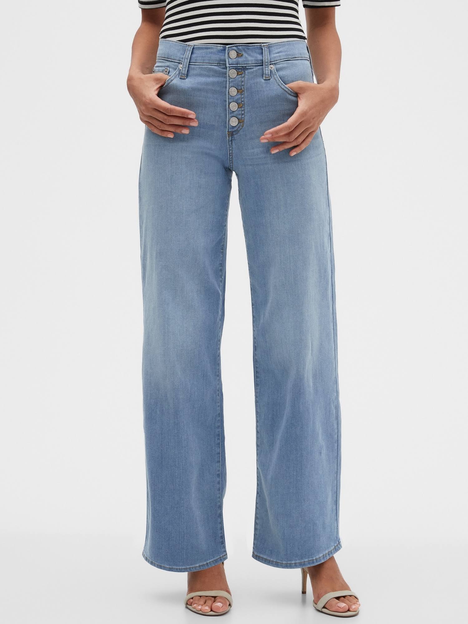 Banana Republic Factory Women's High-Rise Light Wash Button-Fly Wide-Leg Jean Light Wash Regular Size 6 / 28