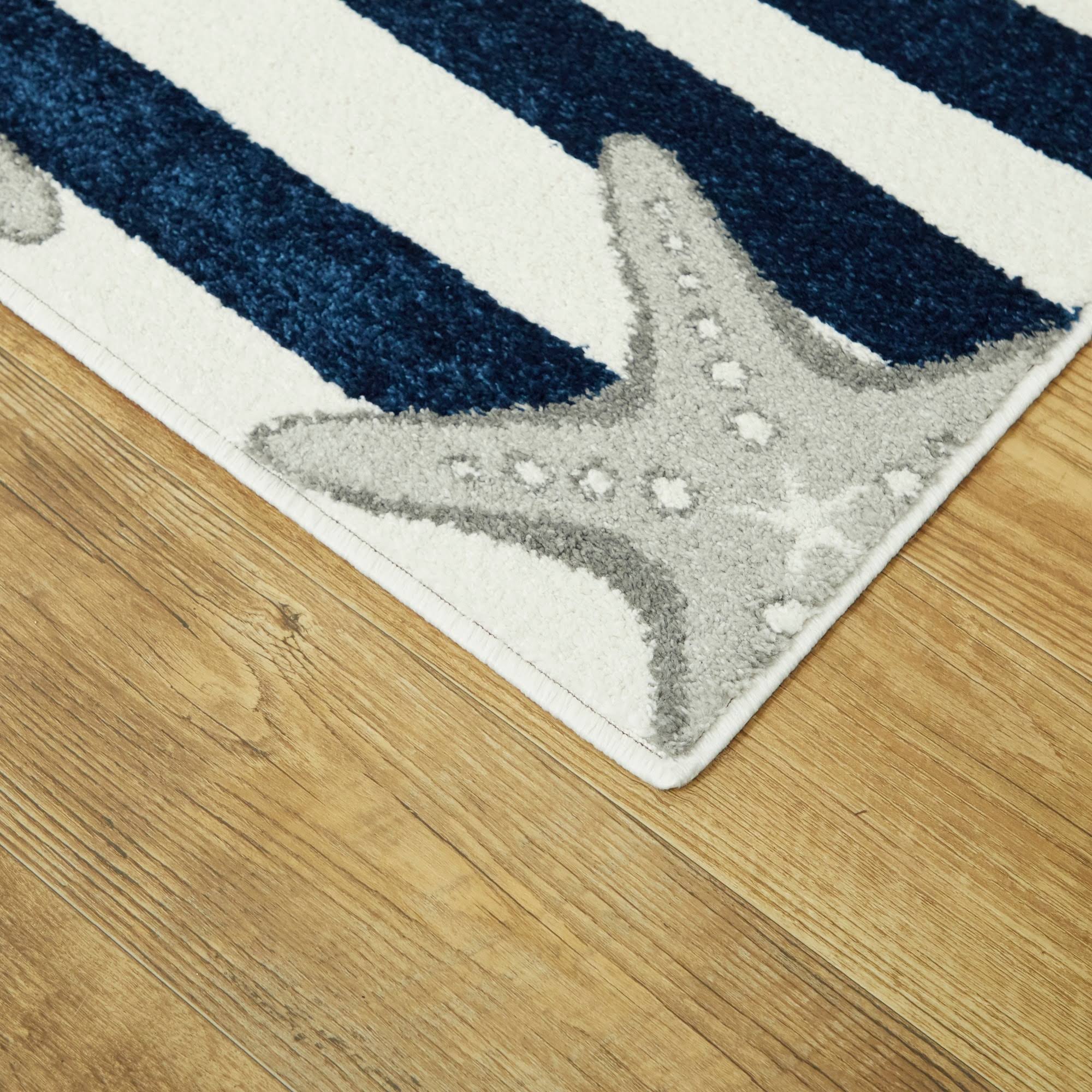 Sereia Starfish Coastal Striped Area Rug - 2&7x22 x 7& Runner - Navy/Teal