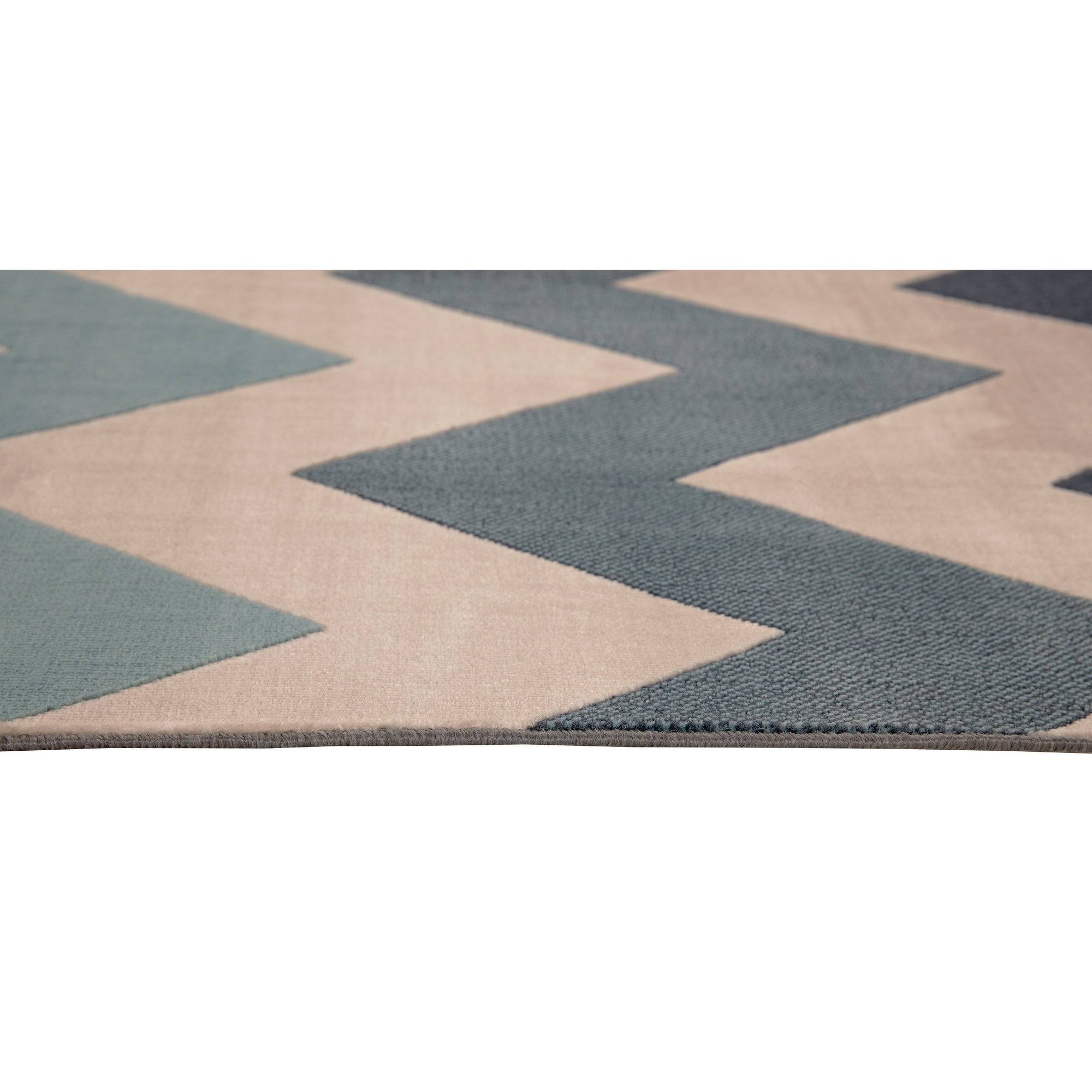 BALTA Chevron Waves Blue Multi (5&3 inch x 7&6 inch) - 5&3 inch x 7&6 inch, Beige