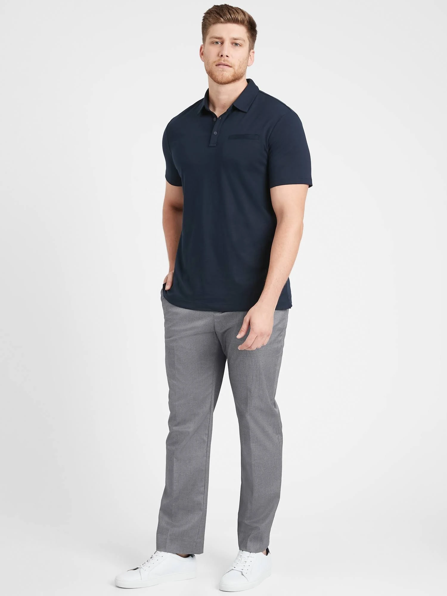 Banana Republic Men's Slim Non-Iron Stretch Cotton Solid Pant Gray Tall Size 34W 36L