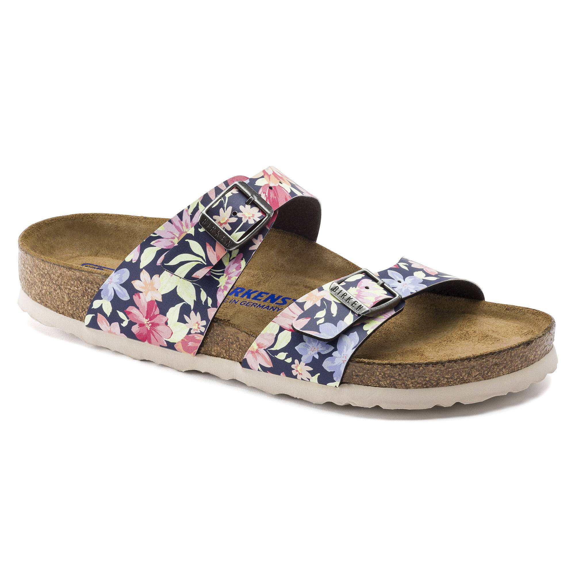 Birkenstock Sydney Birko-Flor Supernatural Flowers Navy Two-Strap Sandals