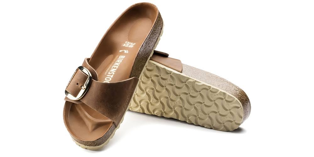 Birkenstock Madrid Big Buckle Oiled Leather Narrow Sandals - Cognac