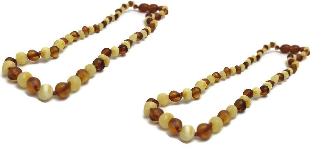 Two 11 in Amber Teething Necklace Raw Polish Basic Infant Screw Pop Clasp - Two 11 Raw Milk-Cognac Screw Clasp