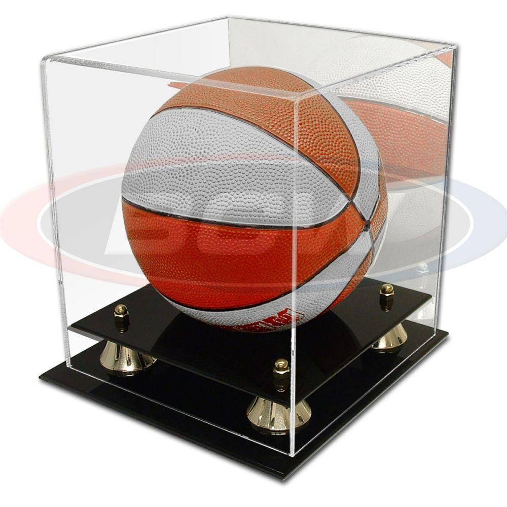 SAFTGARD Supplies Deluxe Acrylic Mini Basketball Display Case w/Mirror Back & Gold Risers