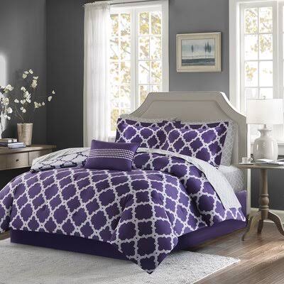 Willa Arlo Interiors Reversible Comforter Set Size: Queen Comforter + 8 Additional Pieces, Color: Purple/Gray