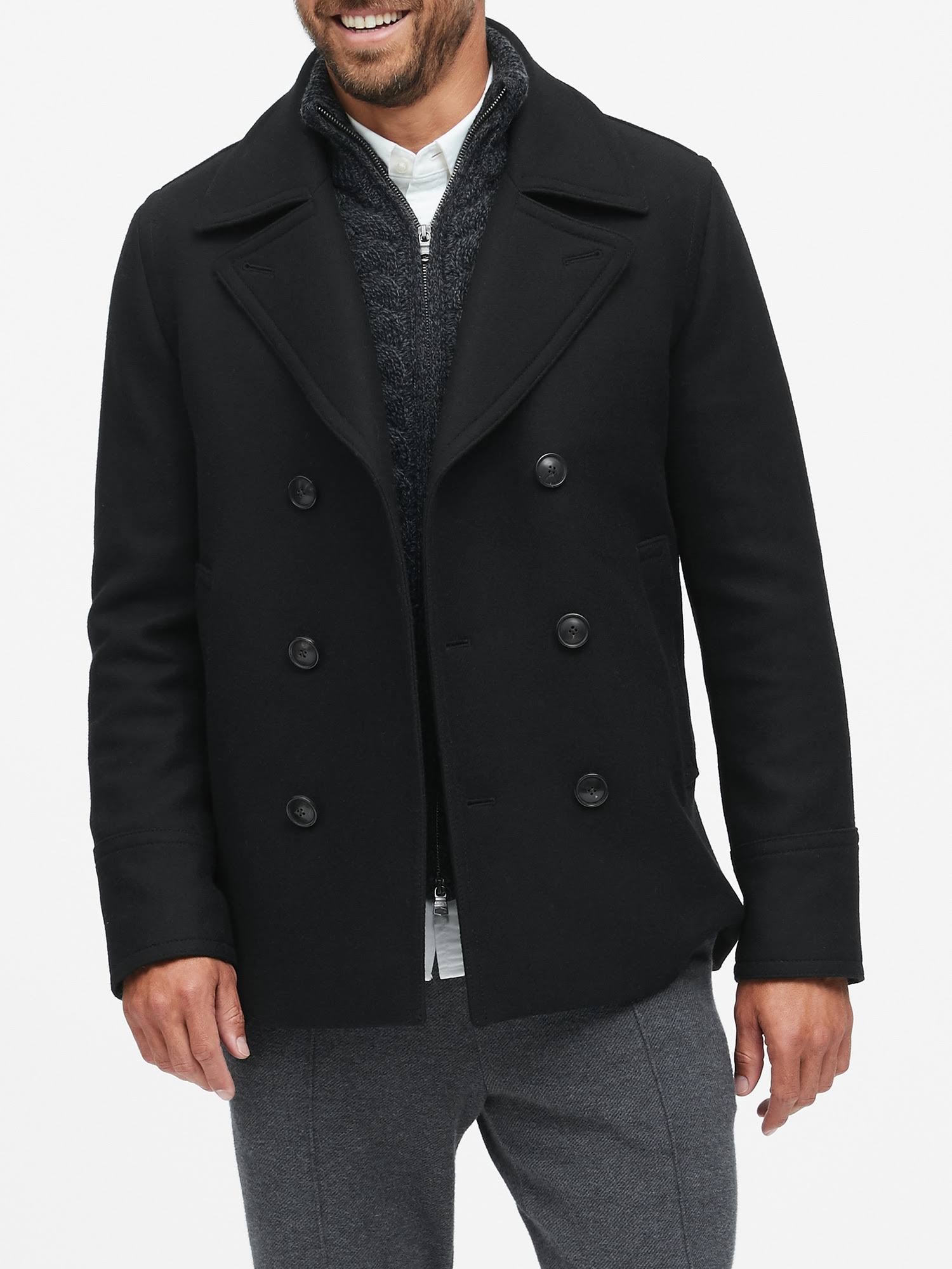 Banana Republic Men's Italian Melton Peacoat Black Size L