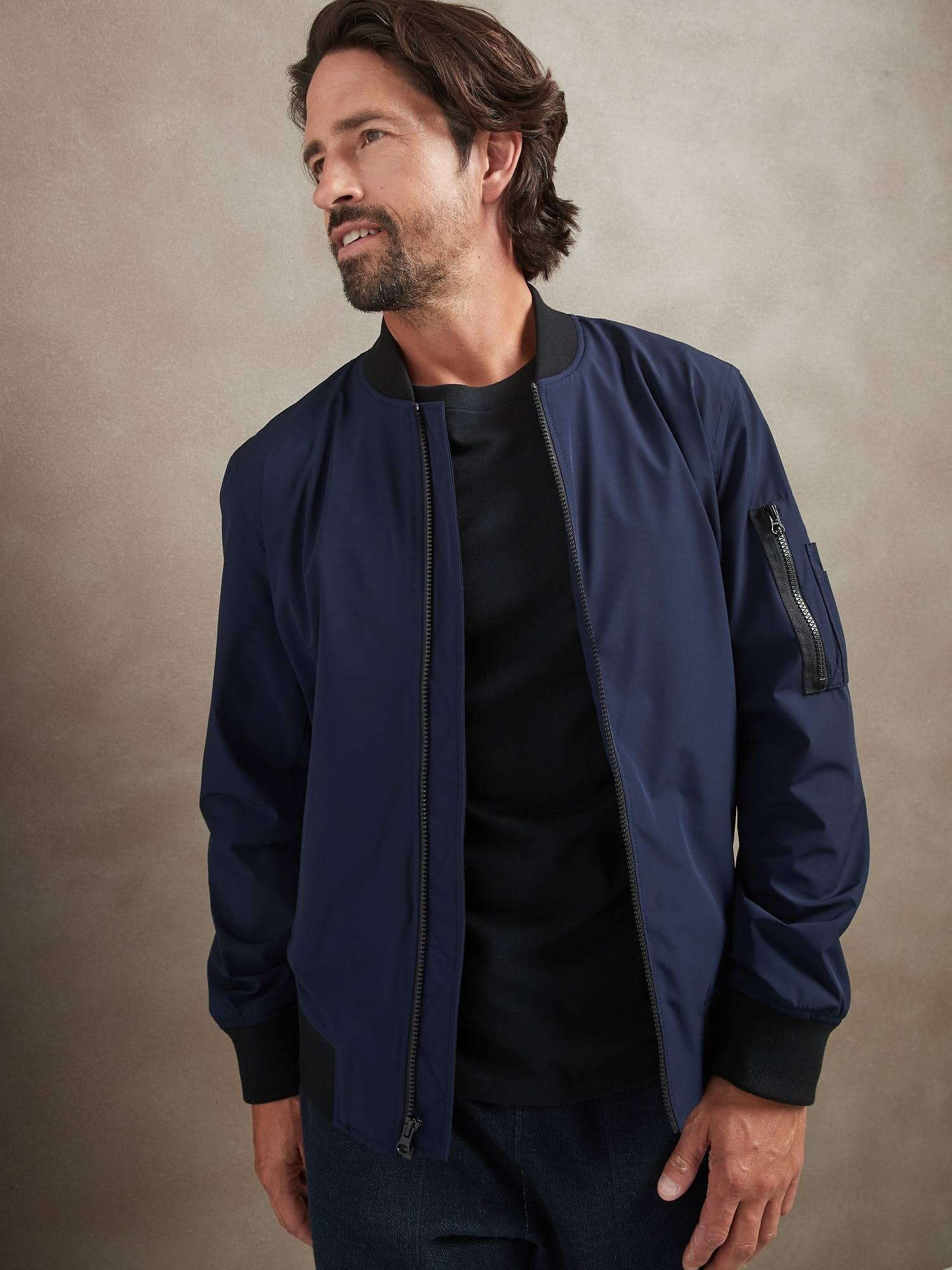 Men's Water-Resistant Tech Motion Bomber Jacket Navy