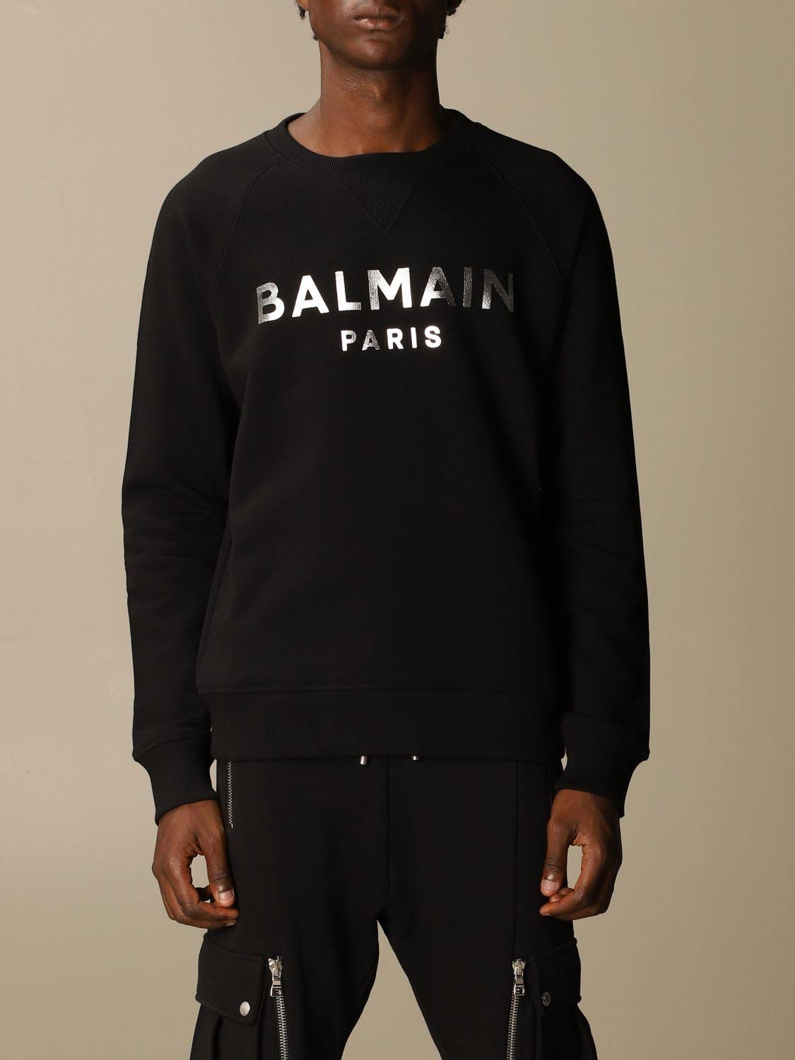 Balmain Cotton Sweatshirt with Laminated Logo