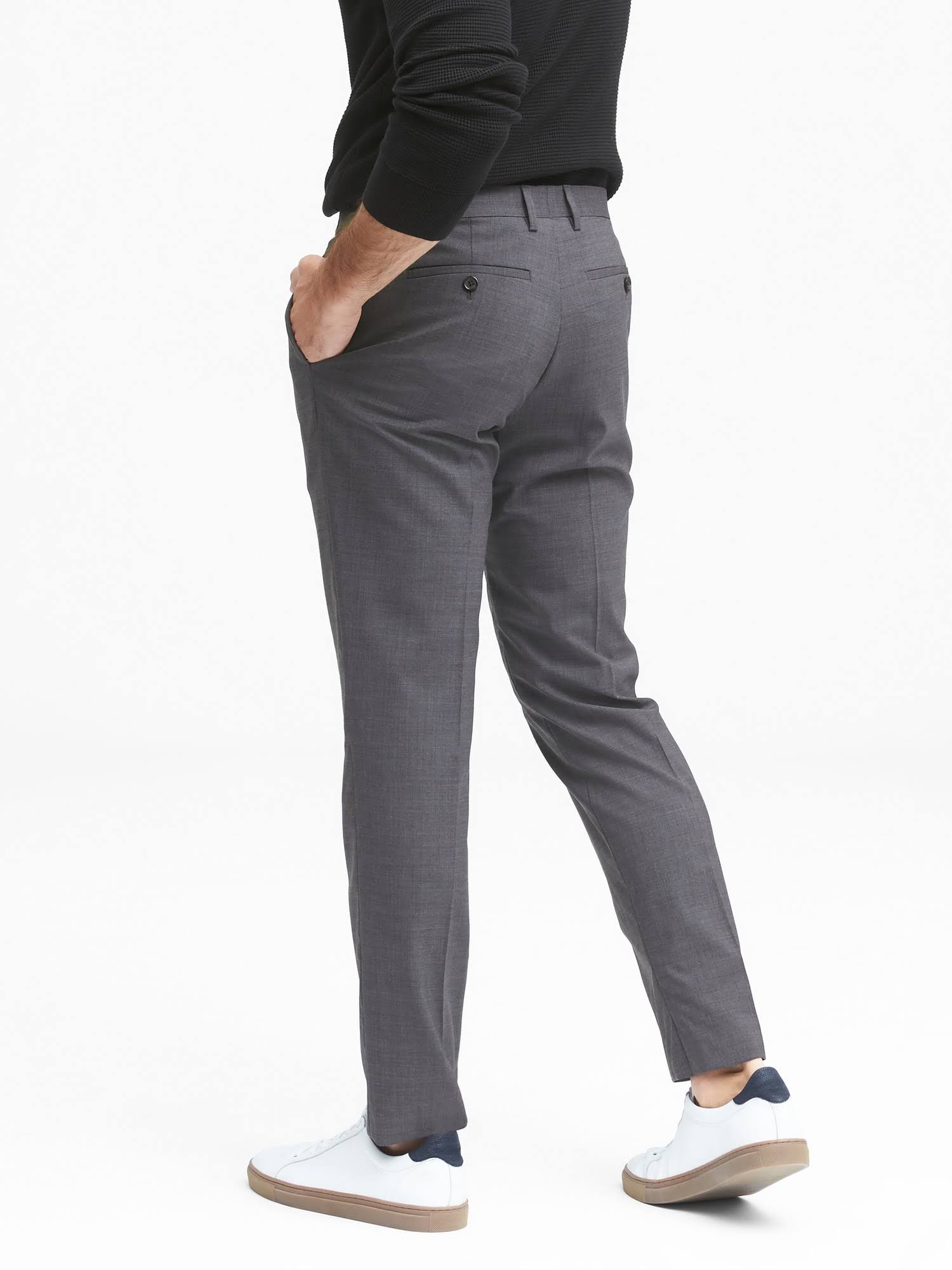 Banana Republic Men's Slim Performance Stretch Wool Dress Pant Charcoal Big and Tall Size 34W 36L