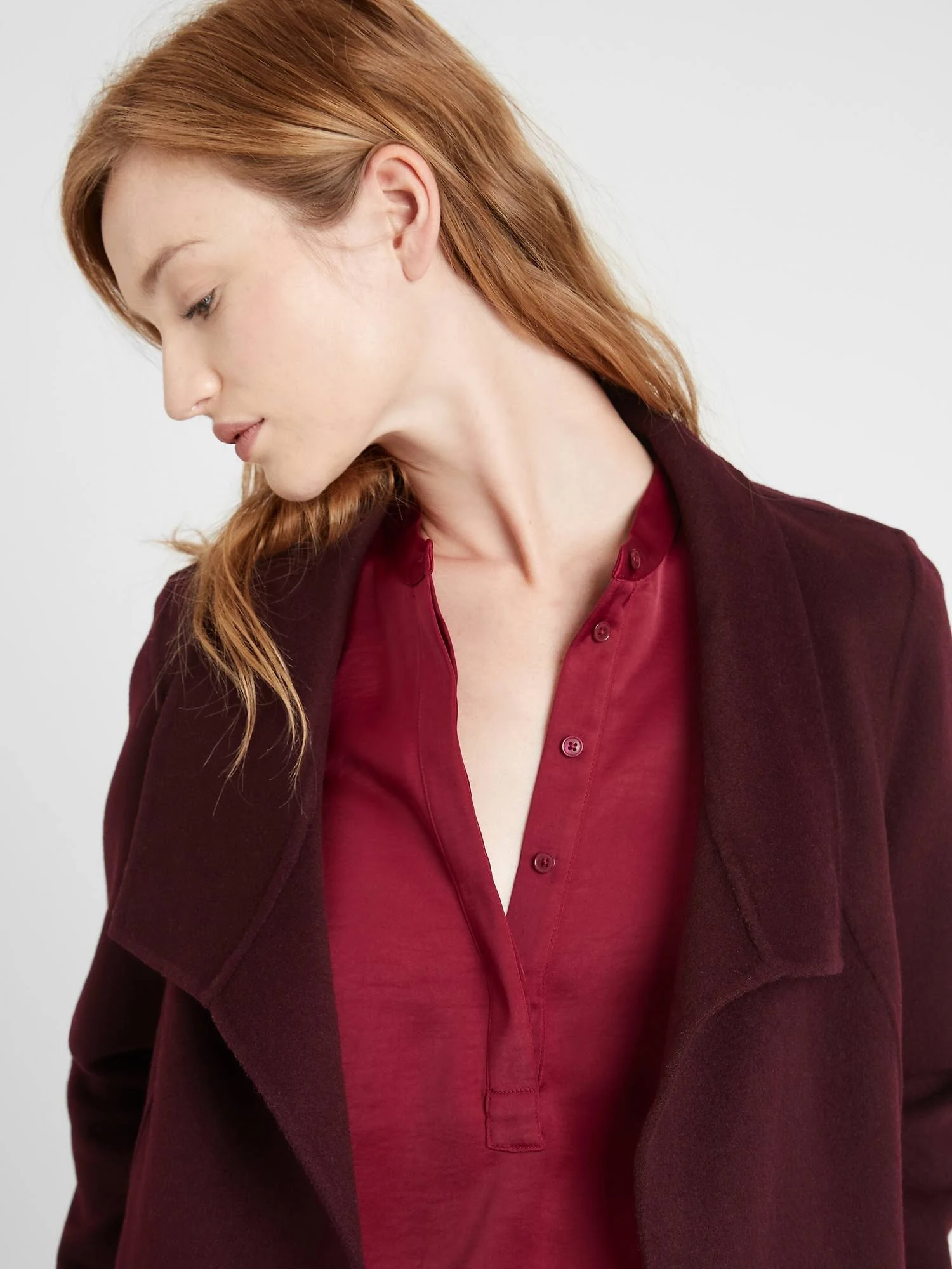 Banana Republic Women's Washed Satin Tunic Mulled Cranberry Red Size Xxs