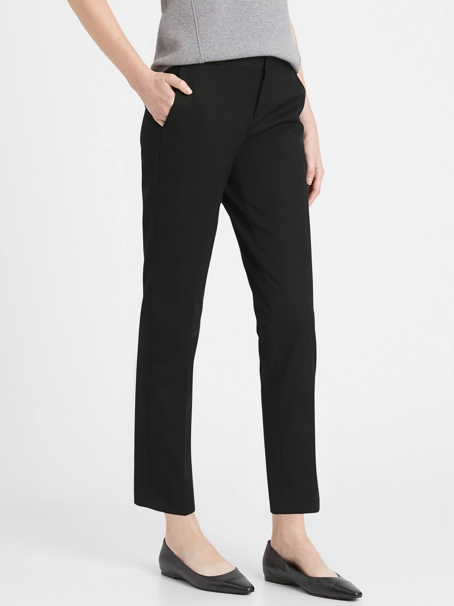 Banana Republic Women's Ryan Slim Straight-Fit Washable Bi-Stretch Pant Black Size 12 Regular