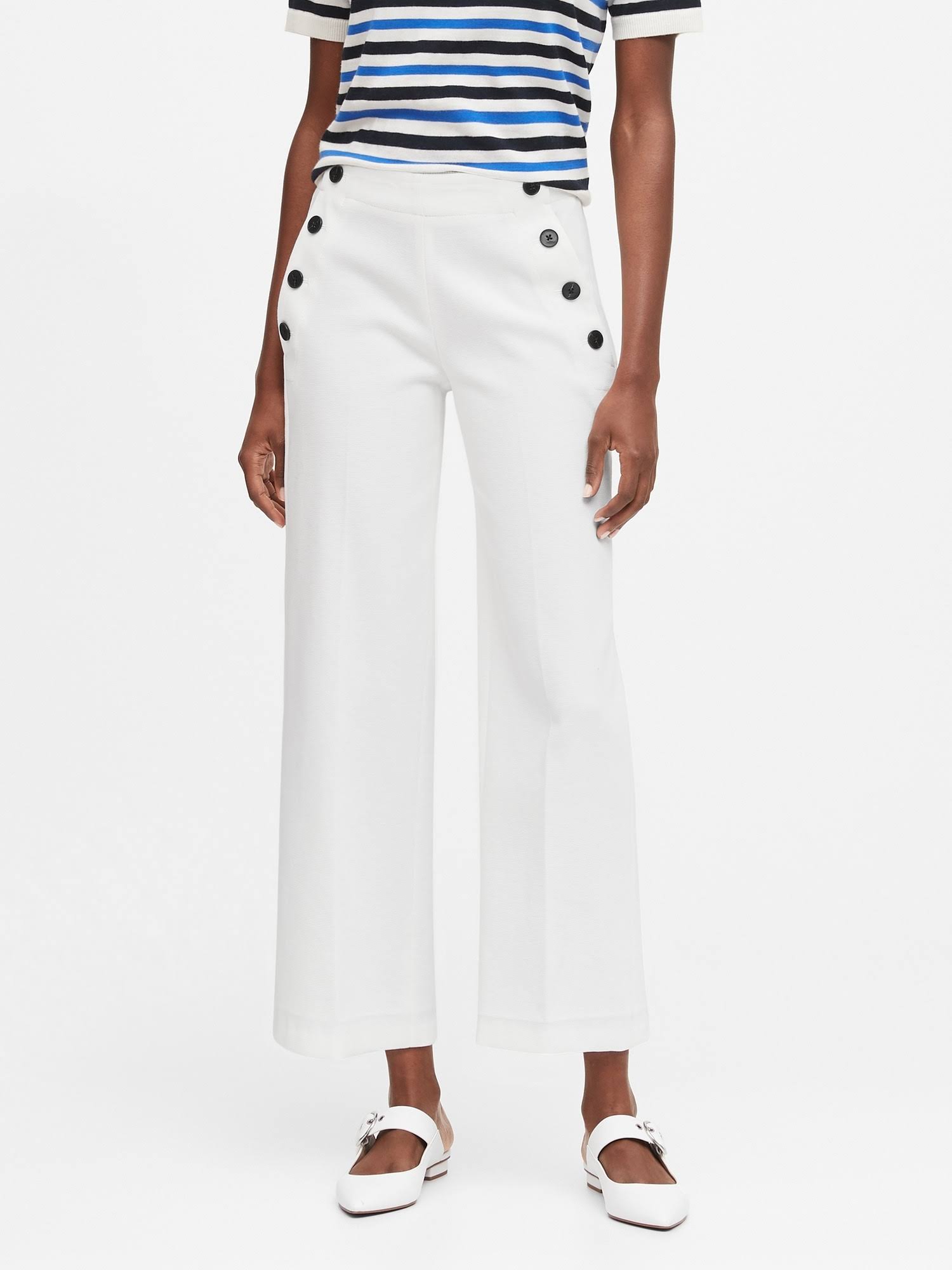Banana Republic Women's Slim Wide-Leg Cropped Sailor Pant White Size 4 Regular