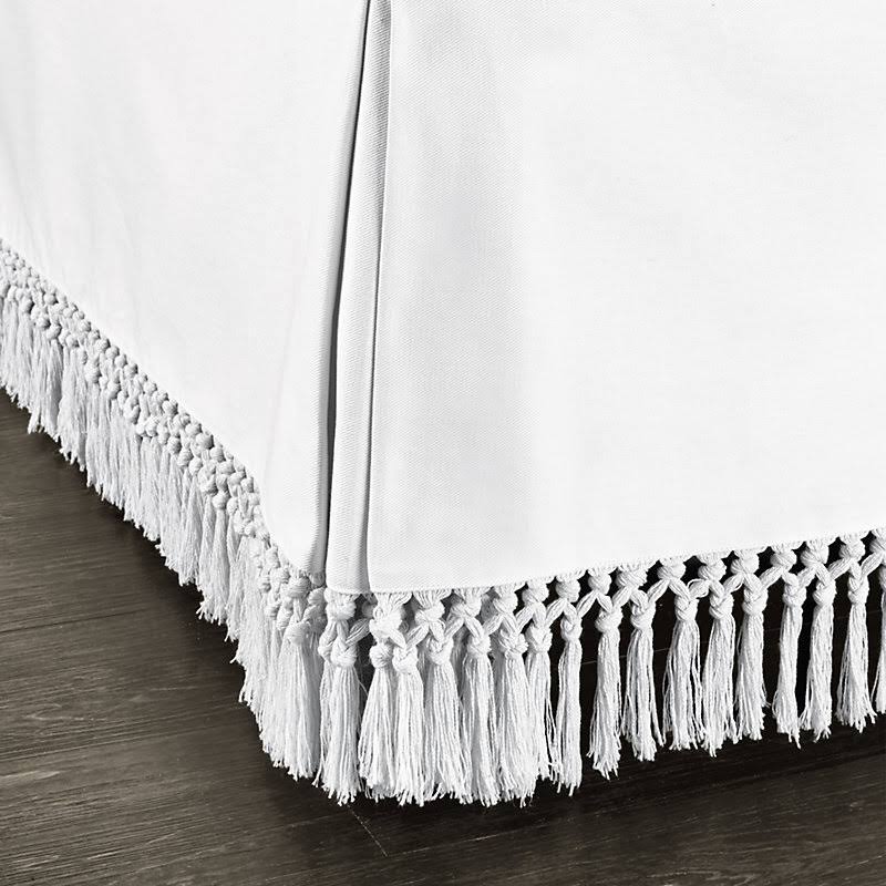 Macrame Fringed Bedskirt Super White Twill King - Ballard Designs