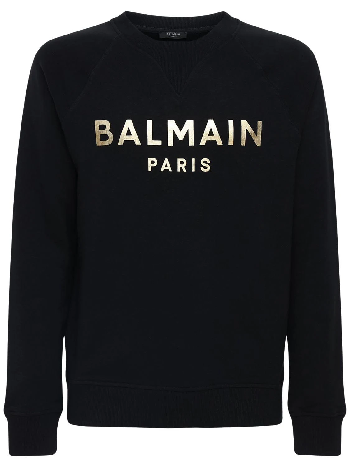 Balmain | Men Logo Print Cotton Jersey Sweatshirt Black/Gold Xs