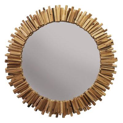 Loon Peak Round Wooden Accent Wall Mirror
