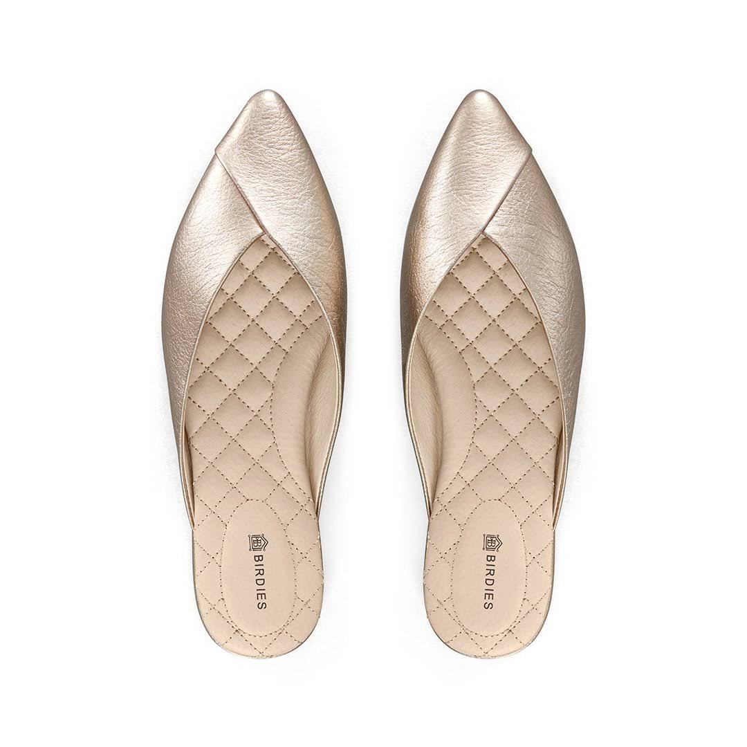 Birdies The Swan in Gold Leather - Women's Top Rated Comfortable Slide - The Pointed-Toe Wardrobe Staple - Effortless Chic