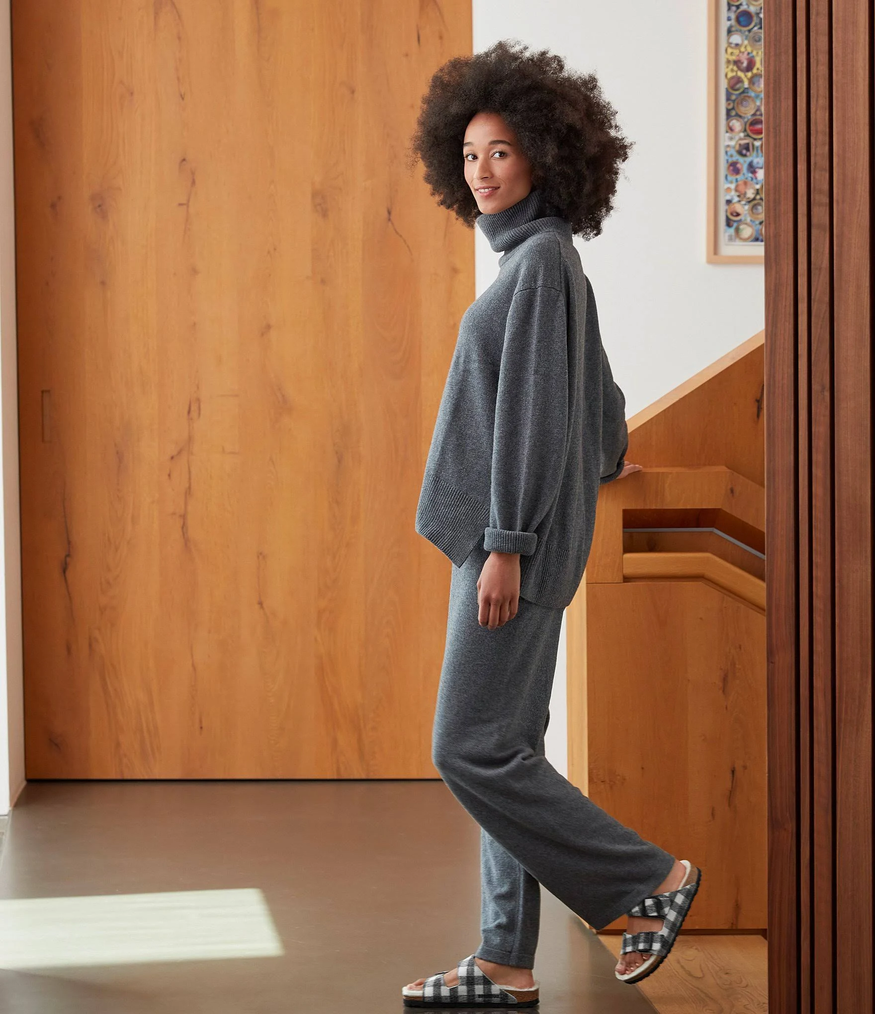 Birkenstock Women's Arizona Shearling Sandals, Plaid White/Natural