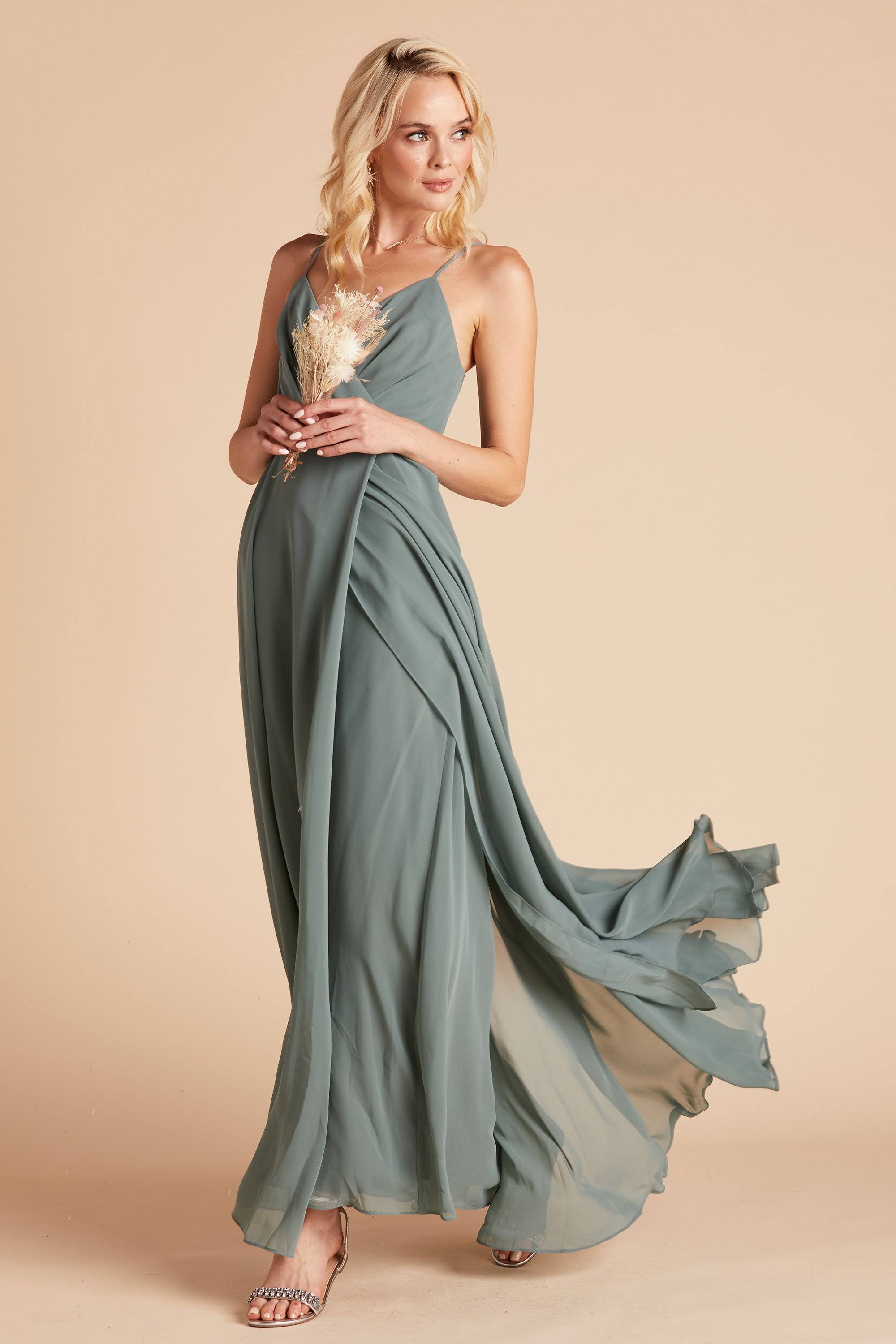 Birdy Grey Kaia Chiffon Bridesmaid Dress in Sea Glass XL / Sea Glass
