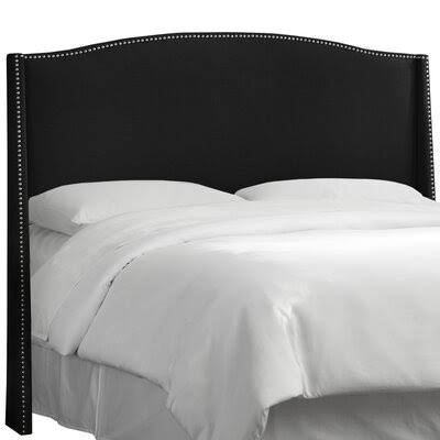 Dulin Linen Nail Button Upholstered Wingback Headboard Upholstery: Linen Black, Size: Full