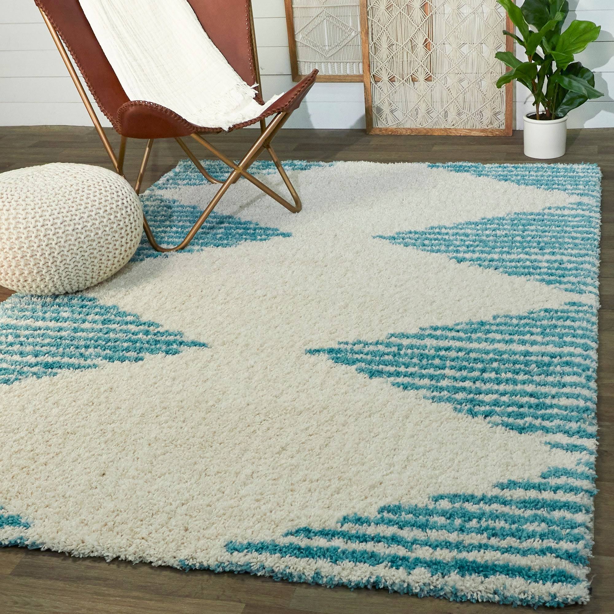 BALTA Hughes Teal 8 ft. x 10 ft. Striped Shag Area Rug, Blue