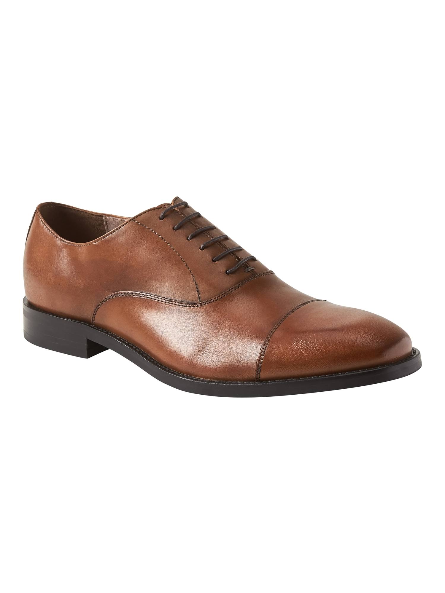 Banana Republic Men's Kevin Italian Leather Cap-Toe Oxford Cognac Size 8 1/2