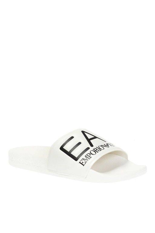 EA7 Printed Logo Slides - White - Flat Sandals - 38