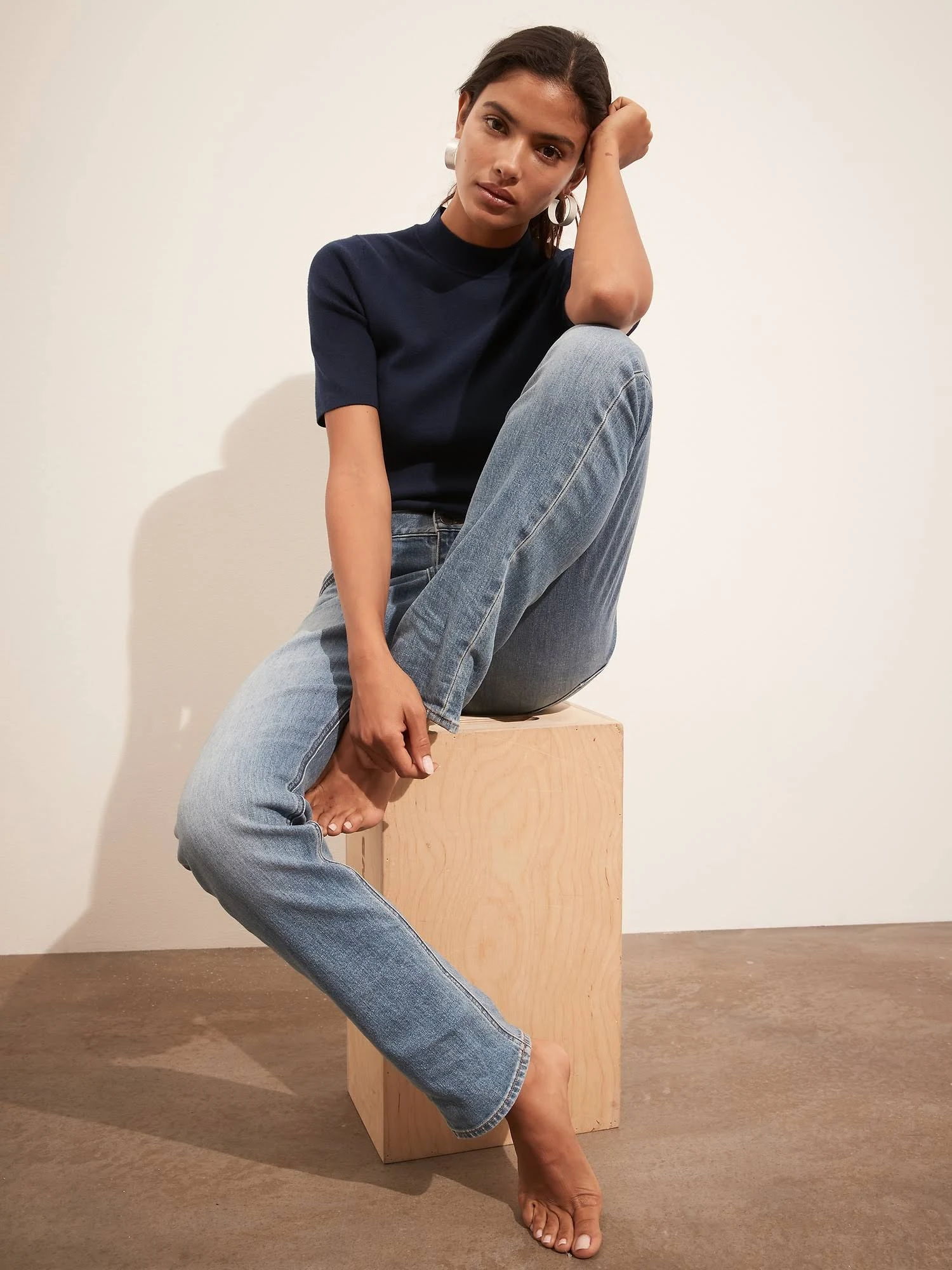 Banana Republic Women's Mock-Neck Sweater Top Navy Size S