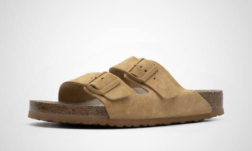 Birkenstock Arizona Suede Leather Latte Cream Two-Strap Sandals