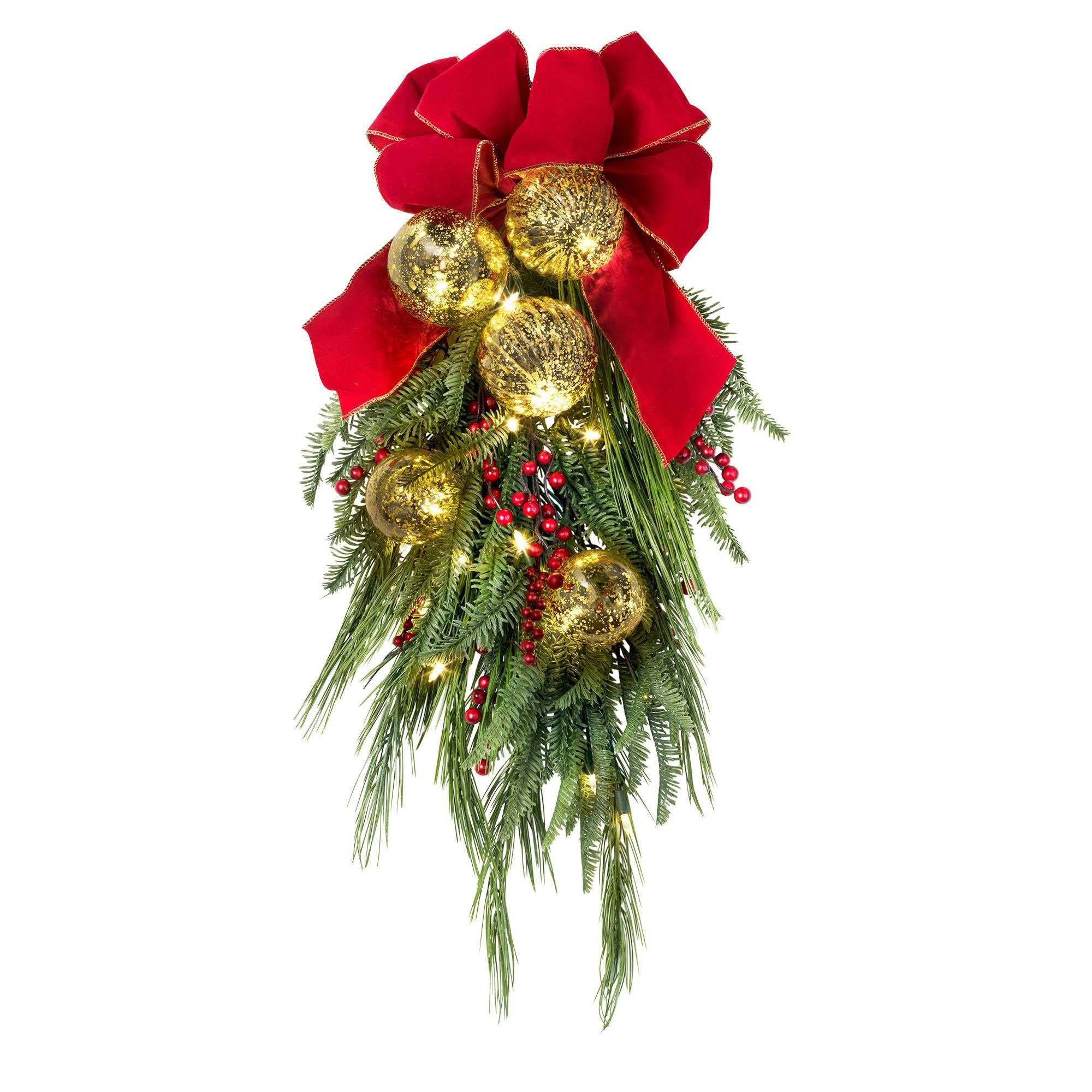 Balsam Hill Pine Peak Artificial 30 inch Prelit 30 LED Holiday Christmas Swag, Clear