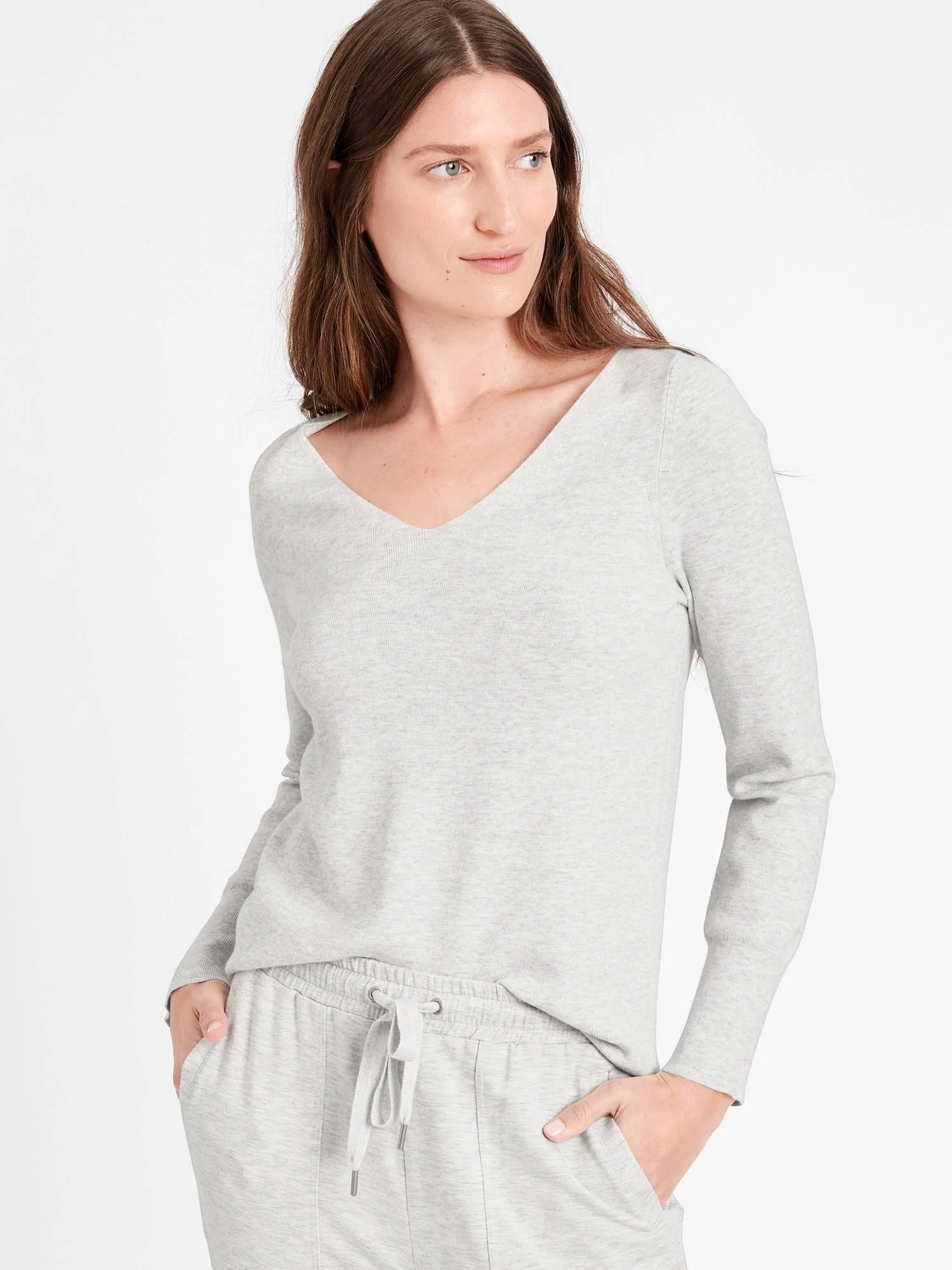 Banana Republic Women's Wide V-Neck Sweater Top Light Gray Size Xs