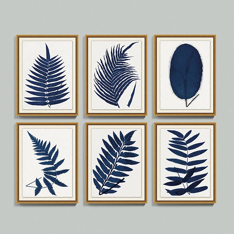 Indigo Fern Leaf Art 30x22 x 24x22 - Ballard Designs