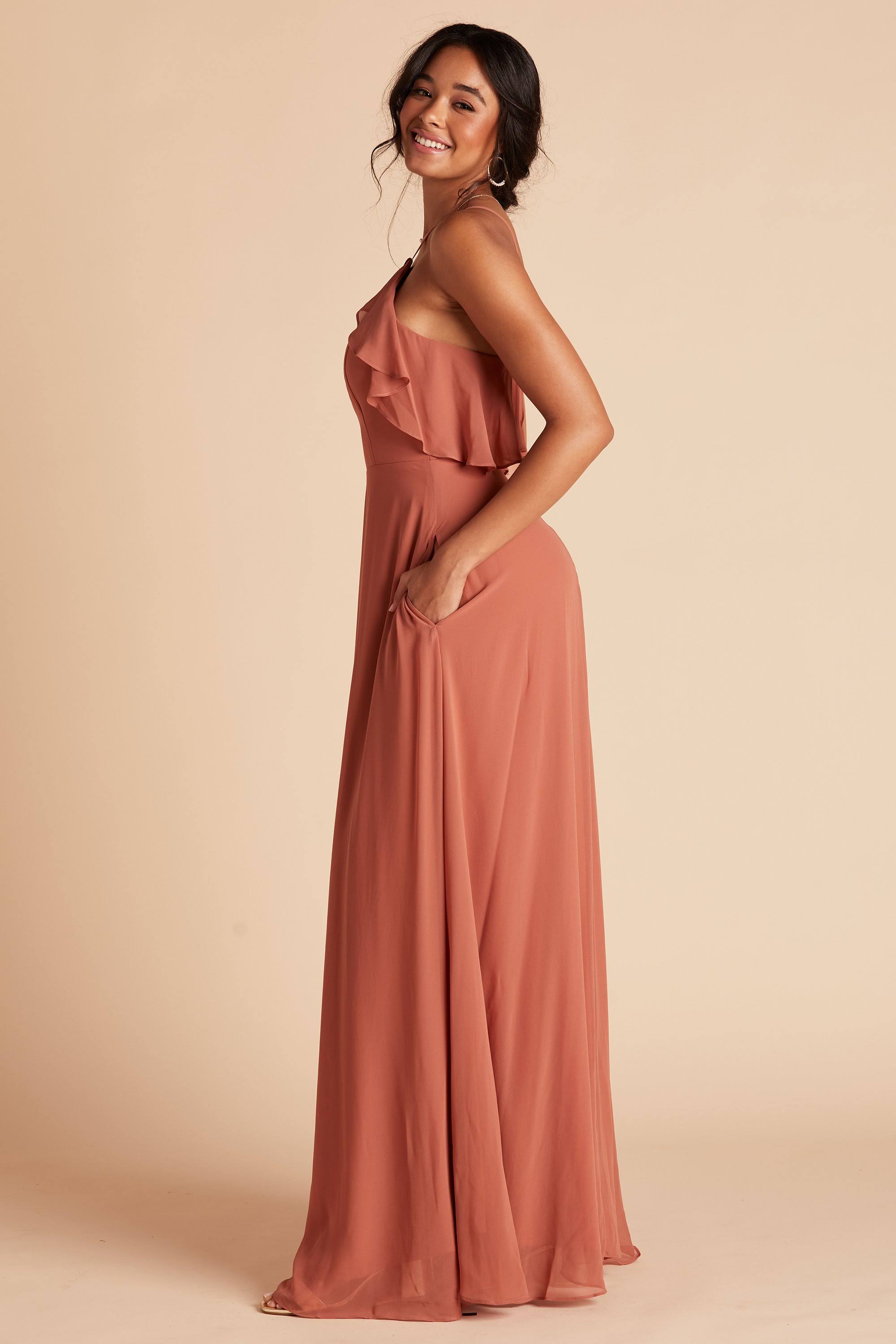 Birdy Grey Jules Chiffon Bridesmaid Dress in Terracotta M / Terracotta