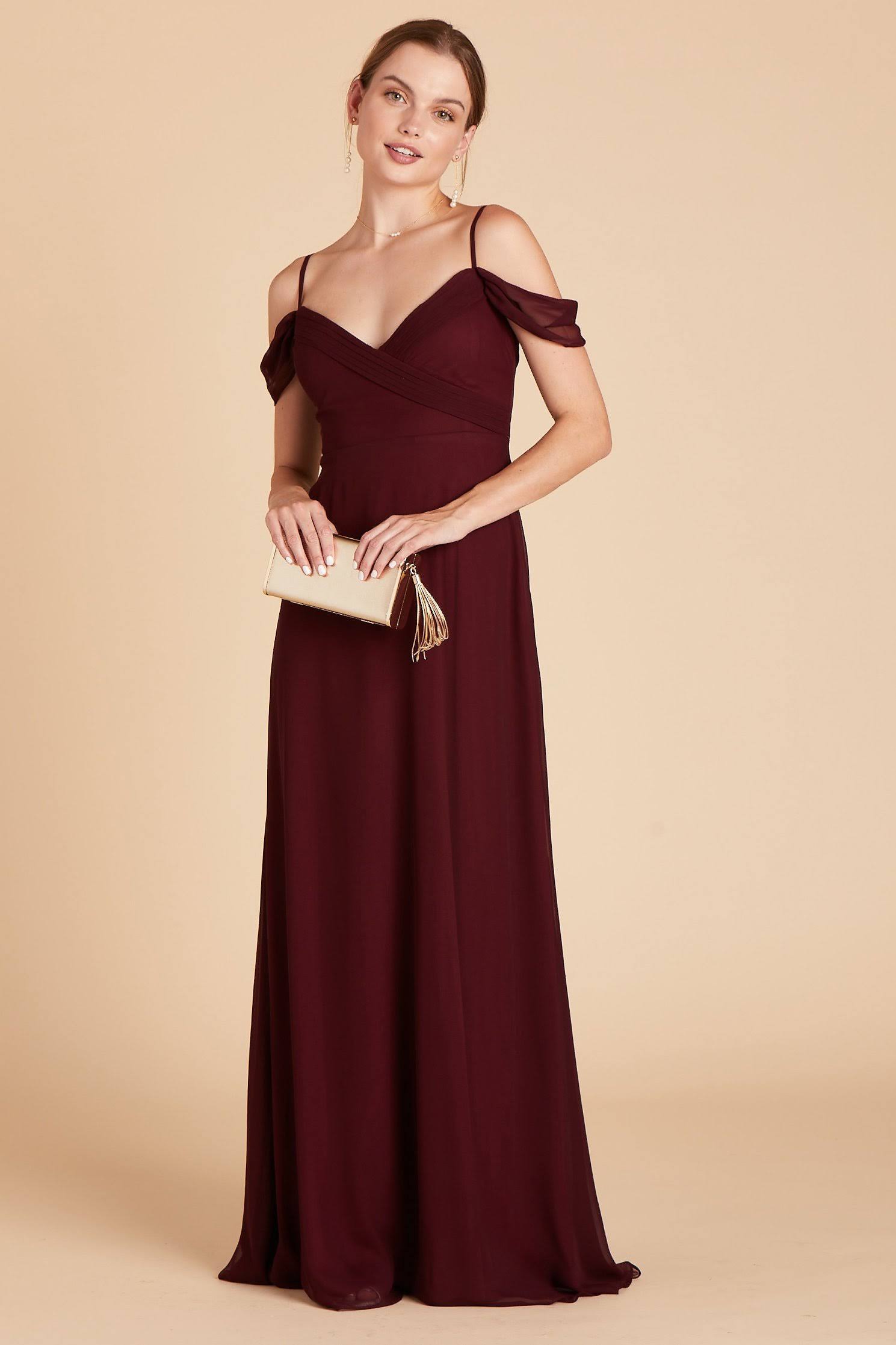 Birdy Grey Spence Convertible Chiffon Bridesmaid Dress in Cabernet S / Cabernet / No Slit