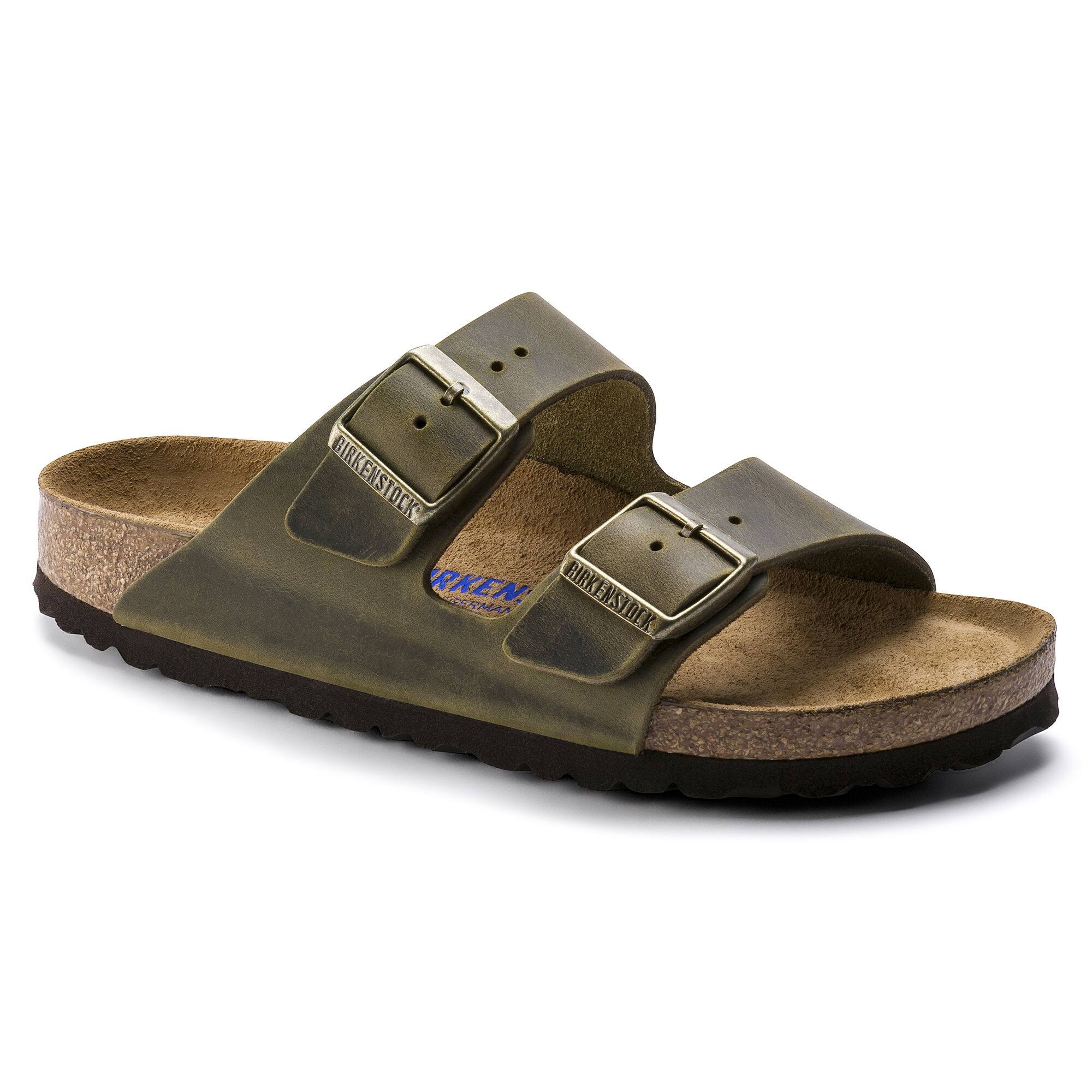 Birkenstock Arizona Oiled Leather Jade Two-Strap Sandals