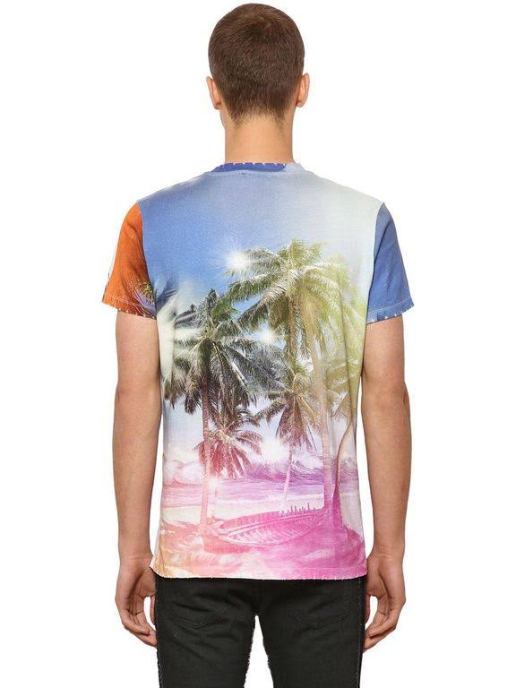 Balmain Printed Cotton Jersey T-Shirt - Purple - Short Sleeve T-Shirts