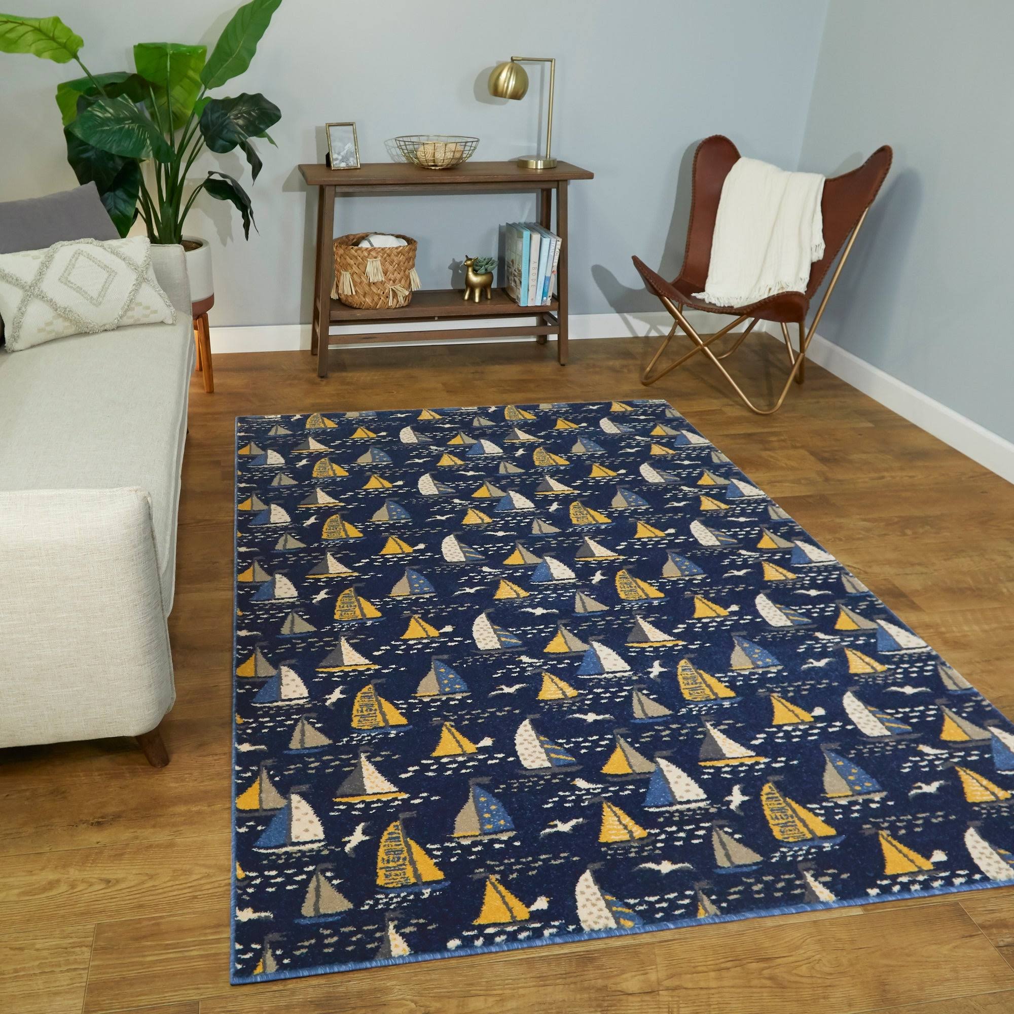 BALTA Bay Marina Navy 5 ft. x 7 ft. Coastal Boat Area Rug, Blue