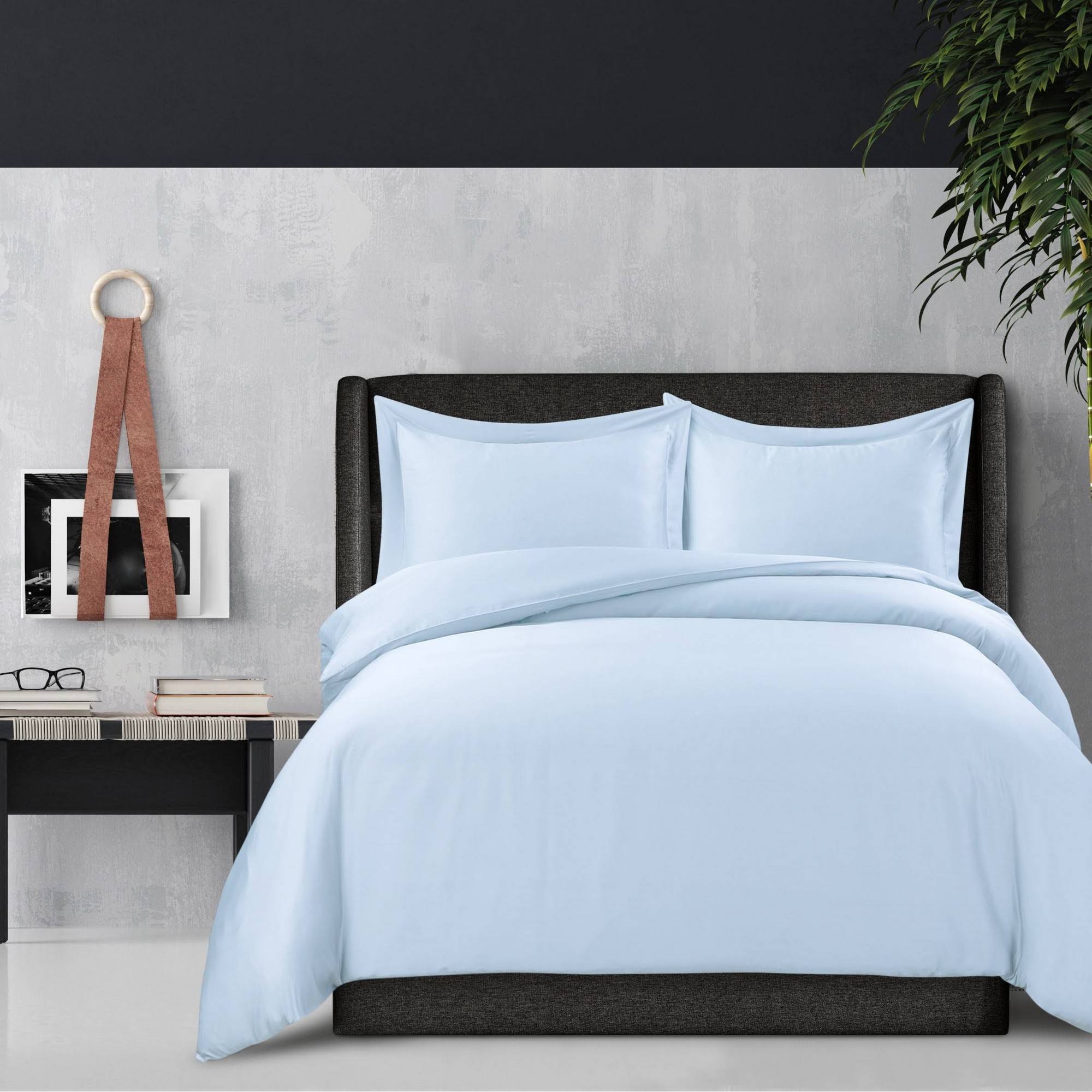 Tribeca Living 300 Thread Count Rayon from Bamboo Oversized Duvet Cover Set, Blue, Queen Set