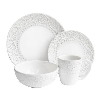 Yaelle Leaf Round 16 Piece Full Set, Service for 4 Color White