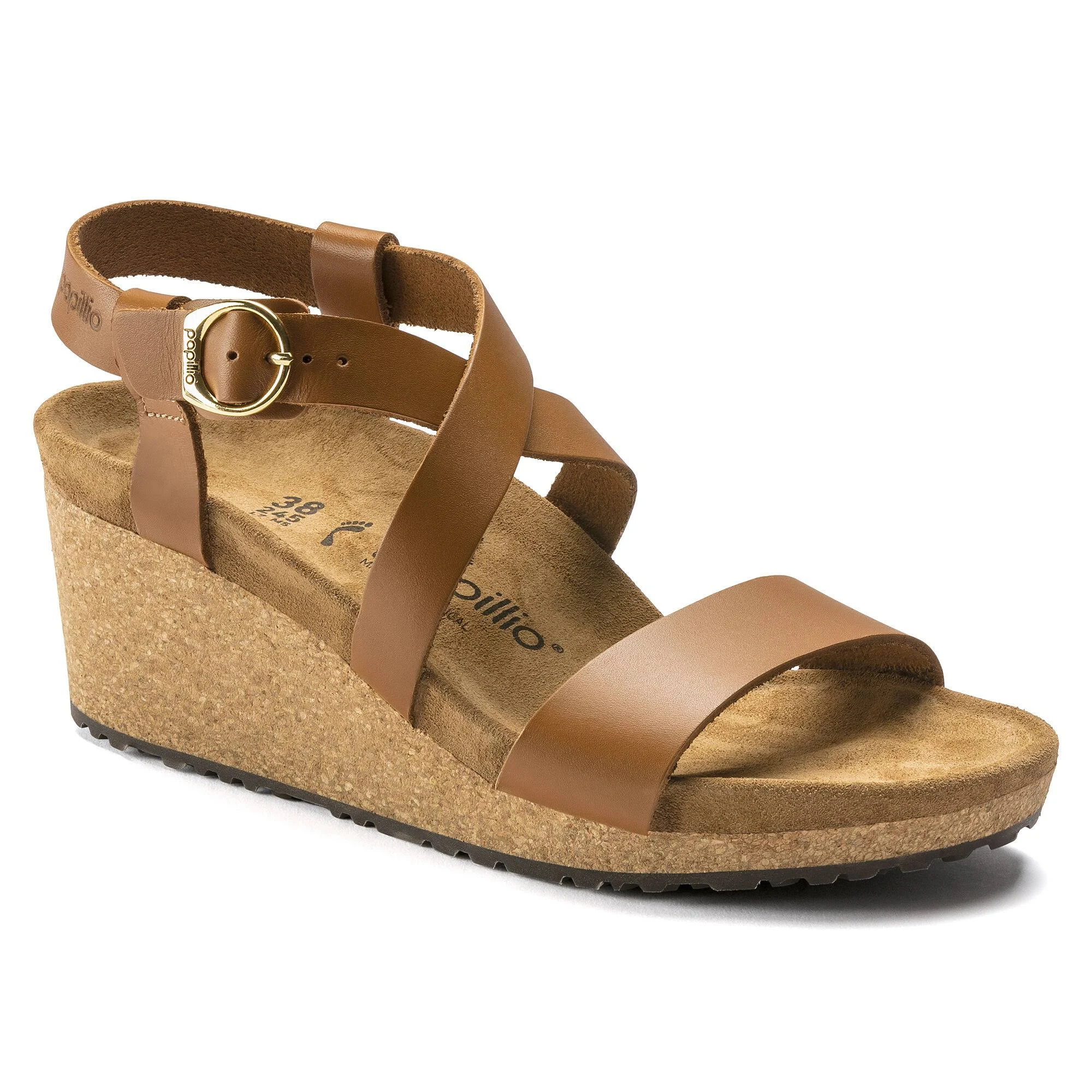 Birkenstock Papillio Sibyl Ring-Buckle Natural Leather Ginger Brown Wedge Heel