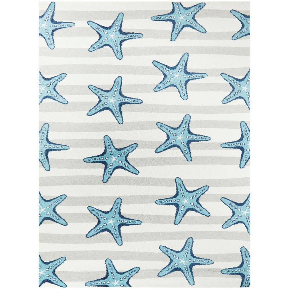 BALTA Sereia Starfish Print Striped Grey/Teal 5 ft. x 7 ft. Area Rug