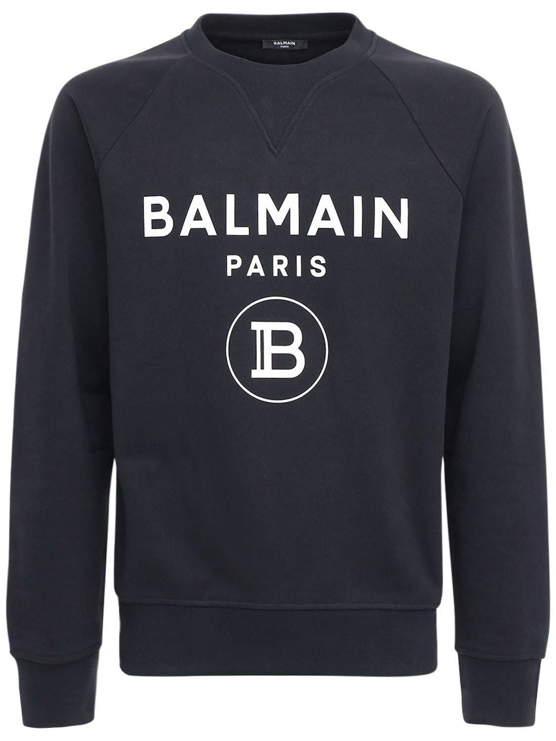 Balmain | Men Logo Print Cotton Jersey Sweatshirt Black Xs