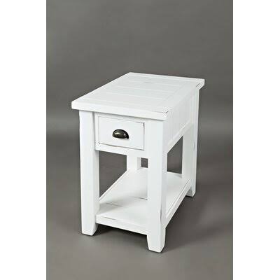 Leija Solid Wood End Table with Storage Color: Weathered White