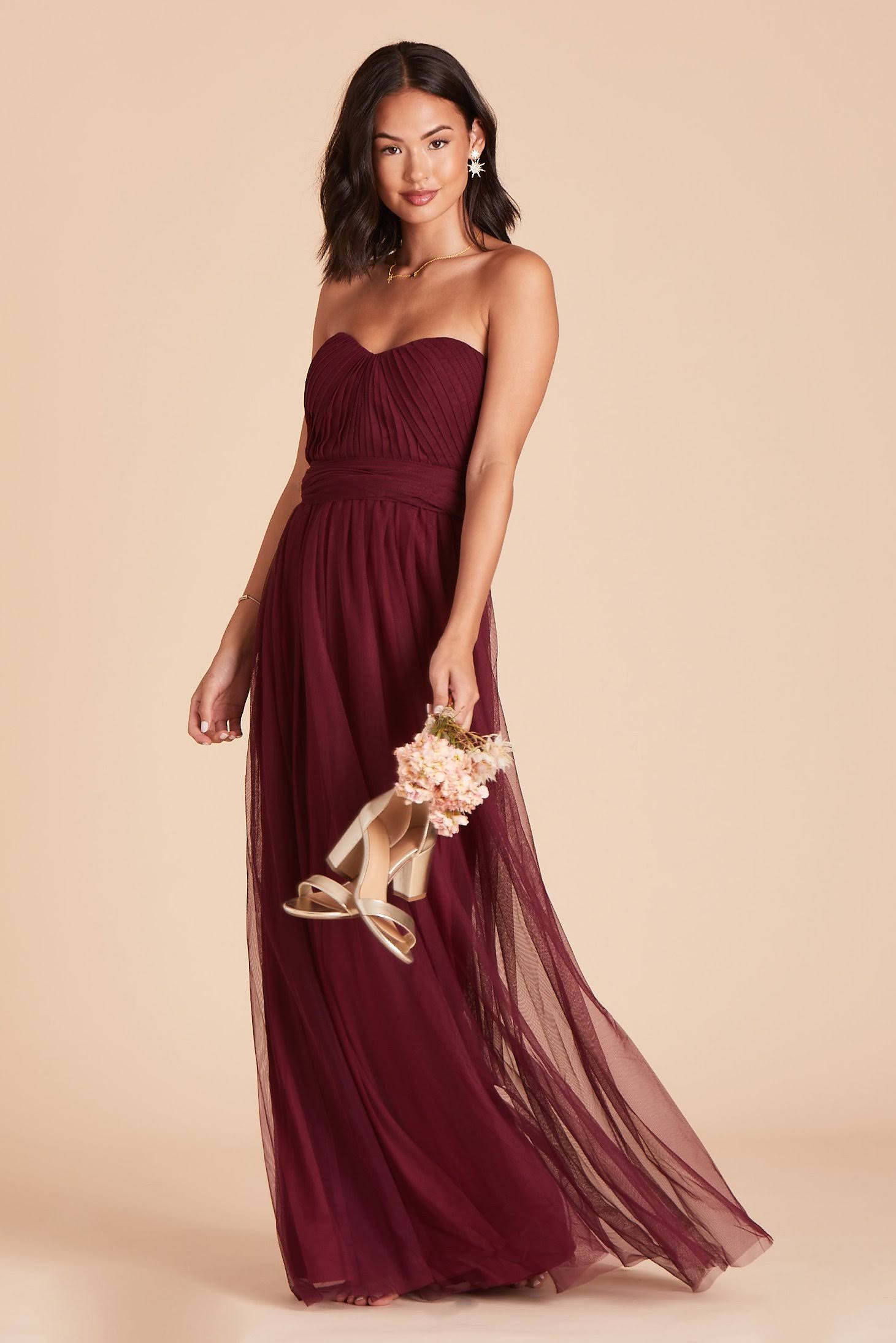 Birdy Grey Christina Convertible Tulle Bridesmaid Dress in Cabernet Xs / Cabernet