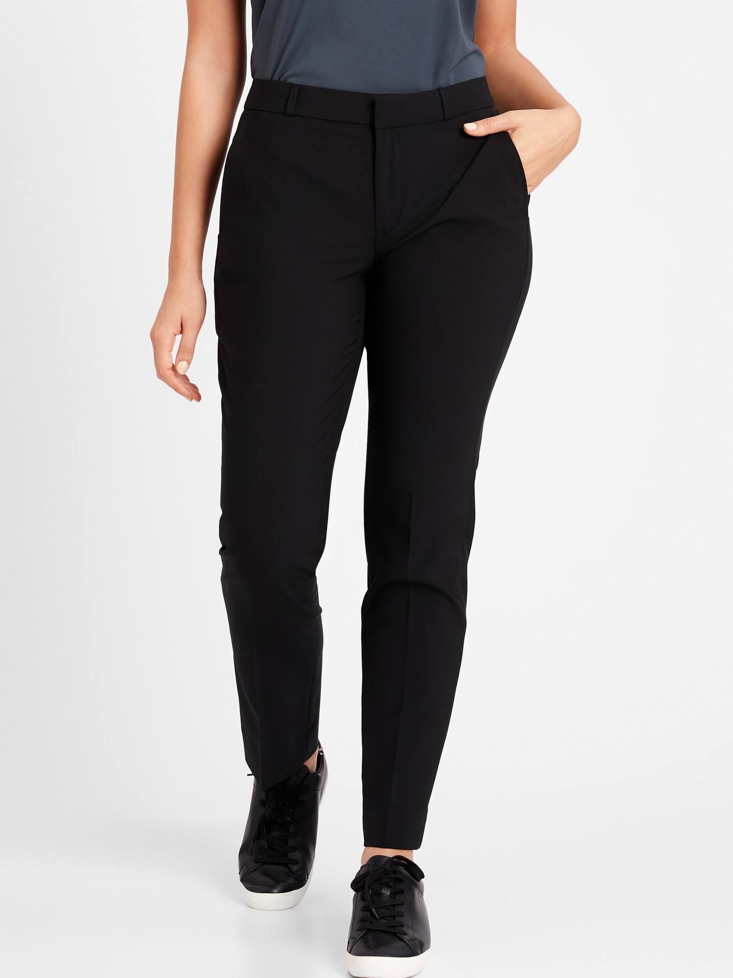 Banana Republic Women's Curvy Ryan Slim Straight-Fit Washable Wool-Blend Pant Black Size 4 Short