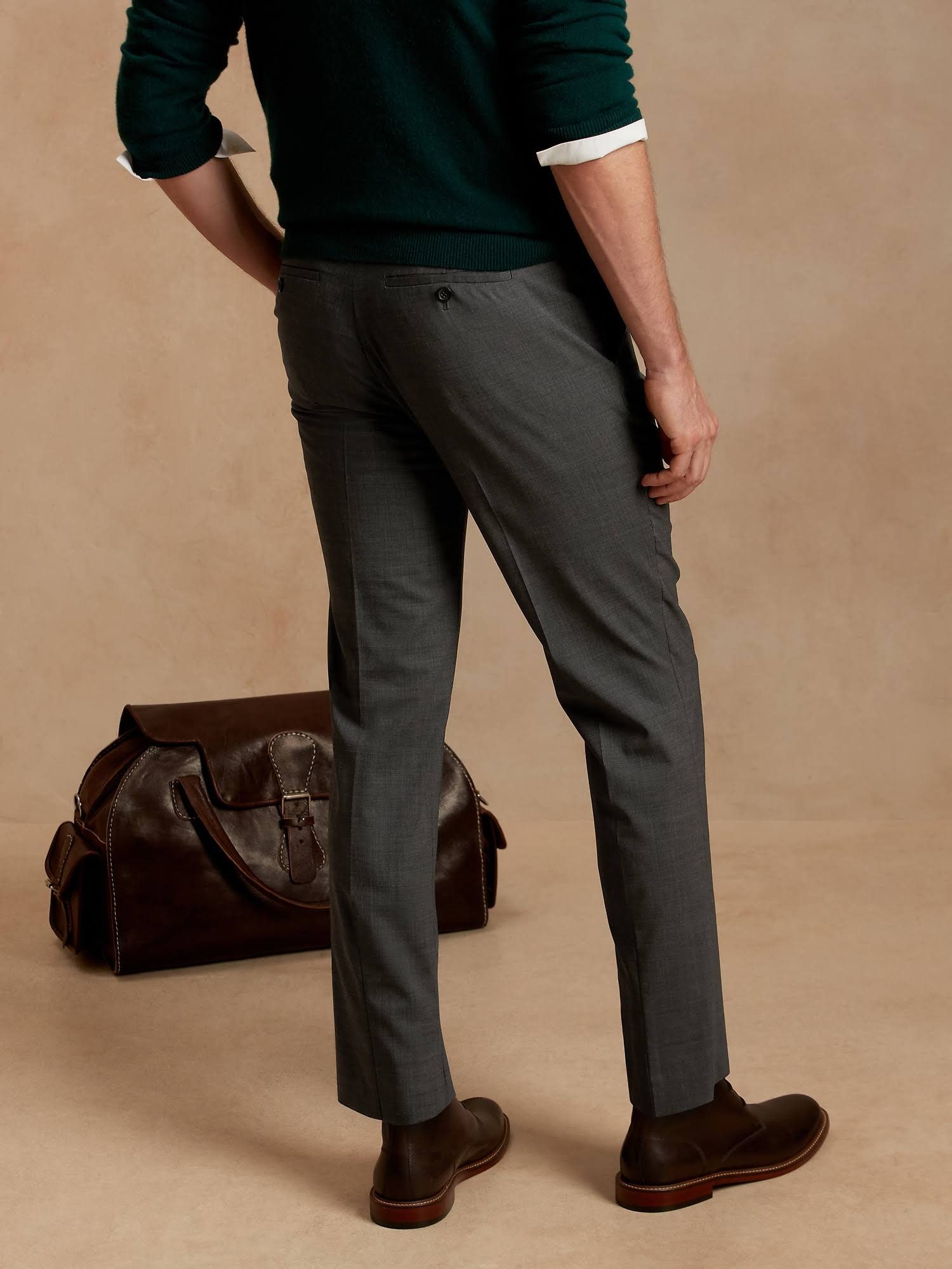 Banana Republic Men's Slim Performance Stretch Wool Dress Pant Charcoal Tall Size 35W 36L