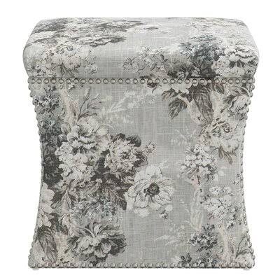 Birch Lane Joao 19'' Wide Rectangle Storage Ottoman Fabric: Ballad Bouquet Platinum Linen Blend, Nailhead Detail: Pewter