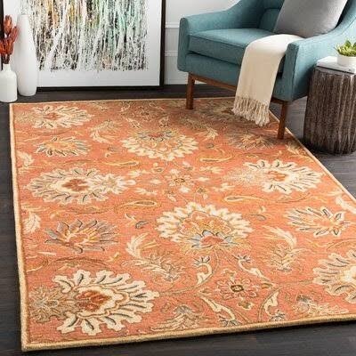 Aaron Floral Hand Knotted Wool Terracotta Area Rug Birch Lane Rug Size: Rectangle 2& x 3&